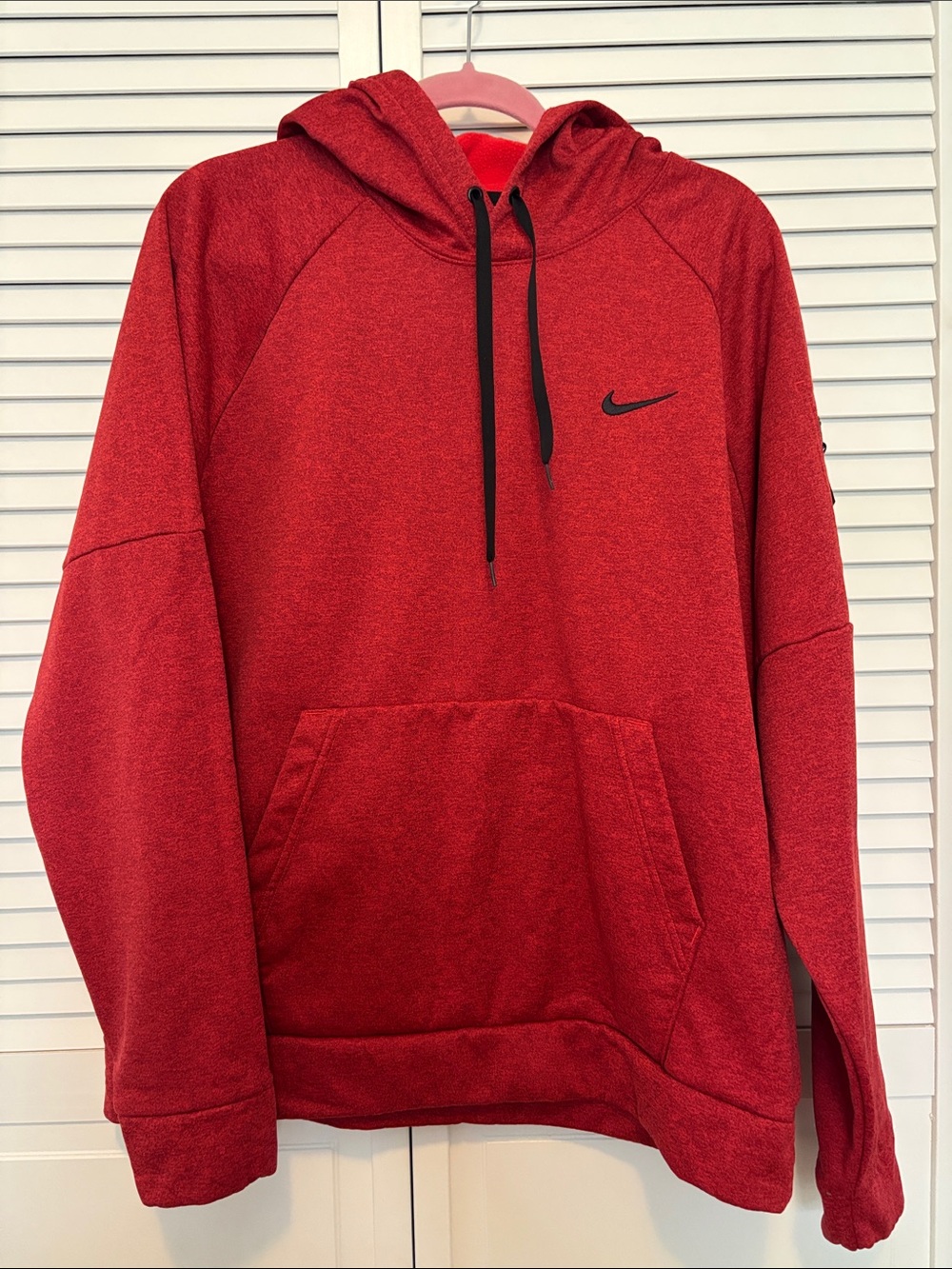 Nike Red Therma-FIT Hoodie with Black Swoosh and Drawstrings